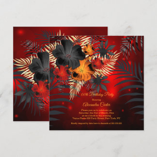 Red glow Orange Black Hibiscus Birthday party Invitation