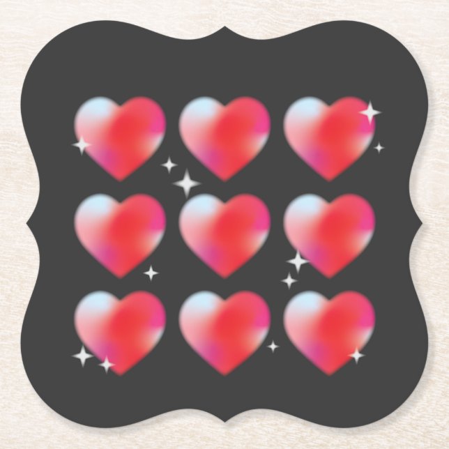 Red glowing hearts, valentine's day romantic paper coaster (Front)