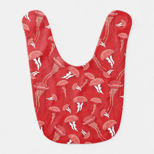red glowing jelly fish pattern baby bib