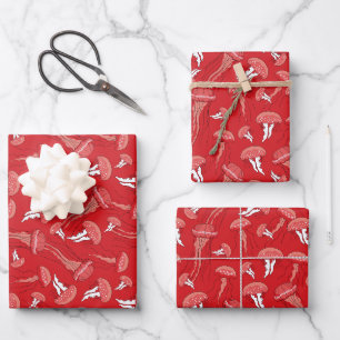 red glowing jelly fish pattern wrapping paper sheets