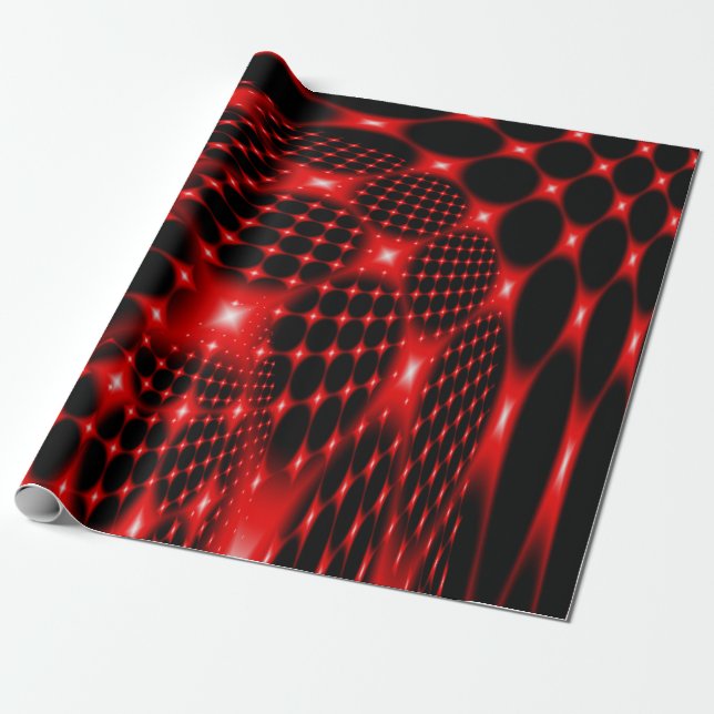 Red glowing net fractal wrapping paper (Unrolled)