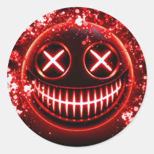 Red Glowing Smiling Face Cinders Halloween Party Classic Round Sticker
