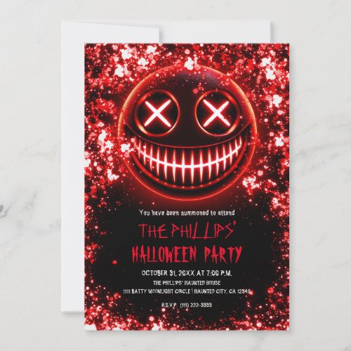 Red Glowing Smiling Face Cinders Halloween Party Invitation