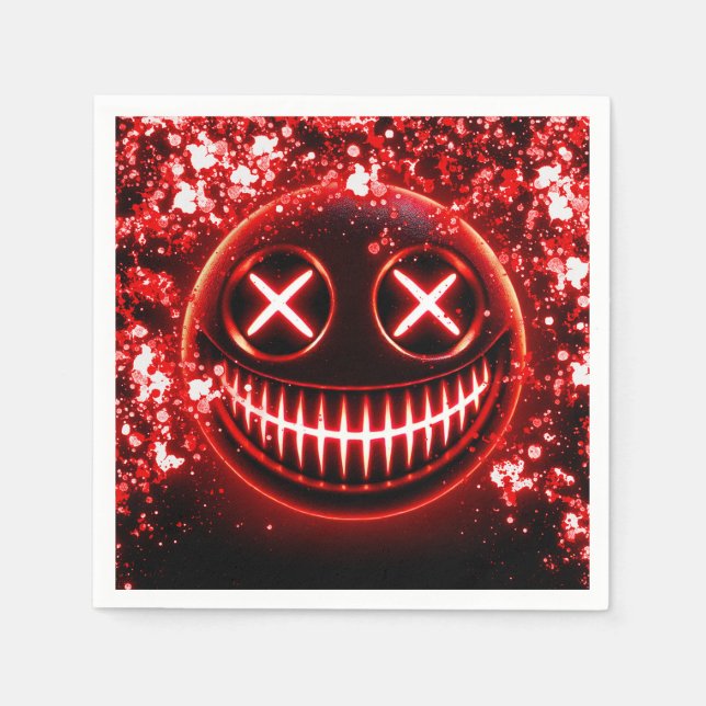 Red Glowing Smiling Face Cinders Halloween Party Napkins (Front)