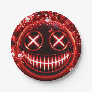 Red Glowing Smiling Face Cinders Halloween Party Paper Plates