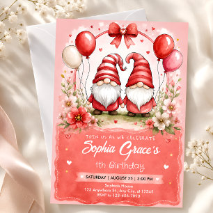 Red Gnome 1st Birthday Invitation