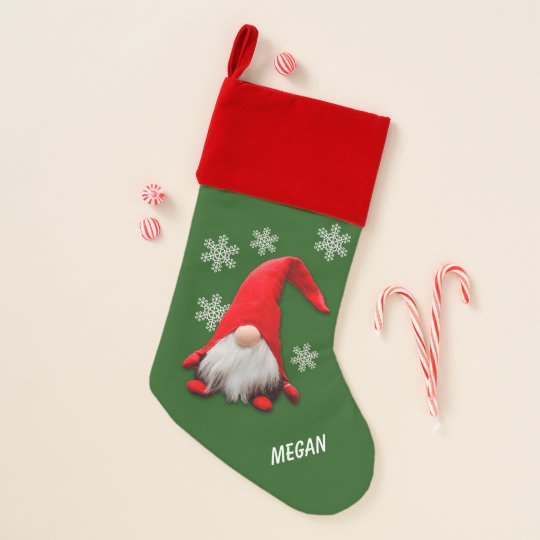 Red Gnome and Snowflake Christmas Stocking | Zazzle.com