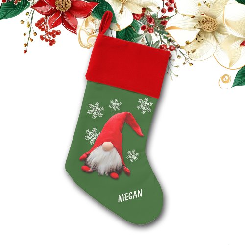 Red Gnome and Snowflake Christmas Stocking