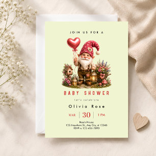 Red Gnome Baby Shower Invitation