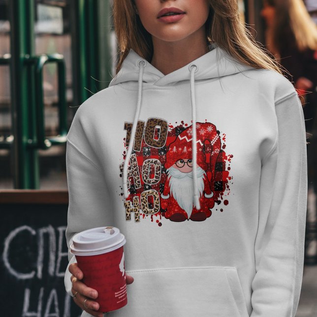 Red Gnome Leopard Print Santa Modern Christmas Hoodie (Creator Uploaded)
