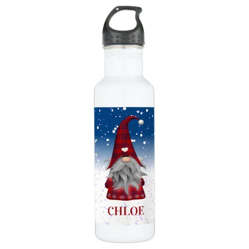 Red Gnome on Snow Stainless Steel Water Bottle