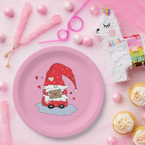 Red Gnome Pink Paper Plates