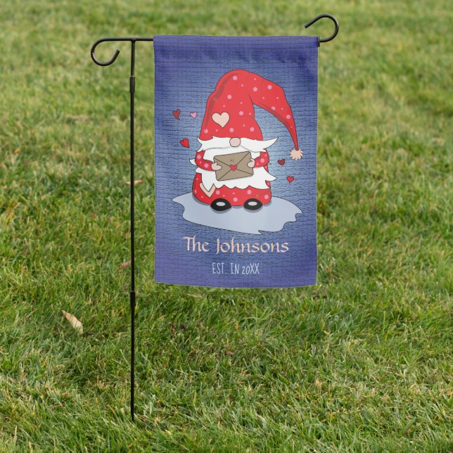 Red Gnome Spreading Some Love Garden Flag (In SItu)