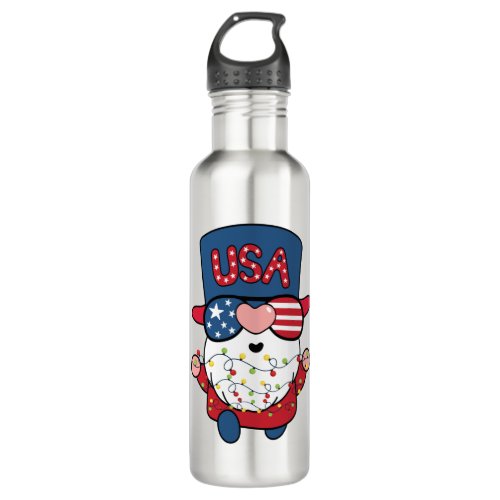 Red Gnome with Christmas Light Stainless Steel Water Bottle