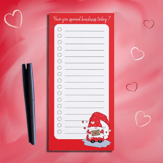 Red gnome with hearts | kindness to do list magnetic notepad (Creator Uploaded)