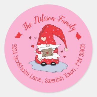 Red Gnome with hearts Pink Envelope Seal Stickers