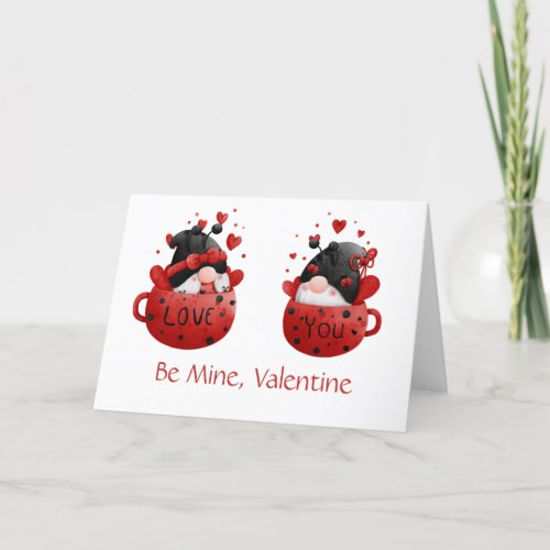 Red Gnomes Cute Whimsical Adorable Valentines day Holiday Card