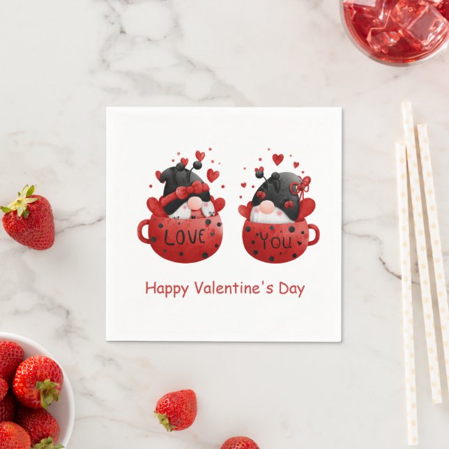 Red Gnomes Cute Whimsical Adorable Valentine's day Napkins (Insitu)