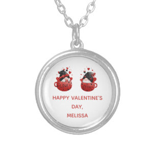 Red Gnomes Cute Whimsical Adorable Valentine's day Silver Plated Necklace