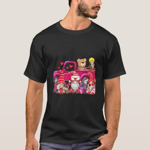 Red Gnomes Pink Truck Happy Valentines Day Gnome T_Shirt