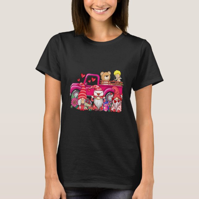 Red Gnomes Pink Truck Happy Valentines Day Gnome T-Shirt (Front)