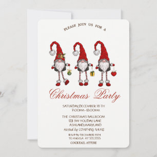 Red Gnomes Snowflakes Christmas Party Invitation