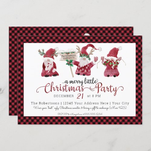 Red Gnomes Watercolor Merry Little Christmas Party Holiday Card