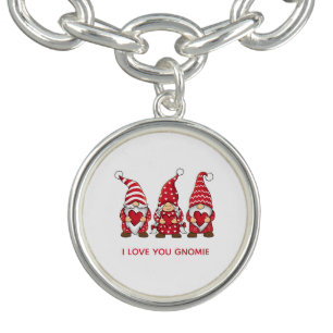 Red Gnomes with Hearts Personalized Valentine Day Bracelet