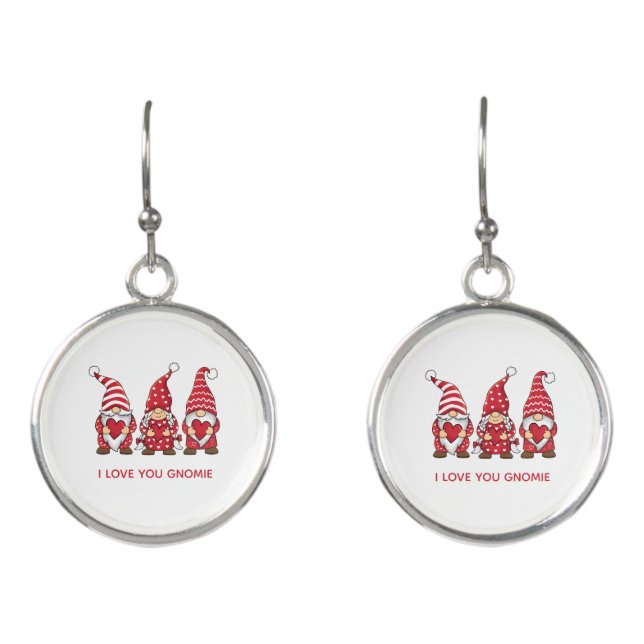 Red Gnomes with Hearts Personalized Valentine Day Earrings (Front)