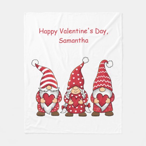 Red Gnomes with Hearts Personalized Valentine Day Fleece Blanket