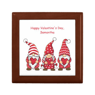 Red Gnomes with Hearts Personalized Valentine Day  Gift Box