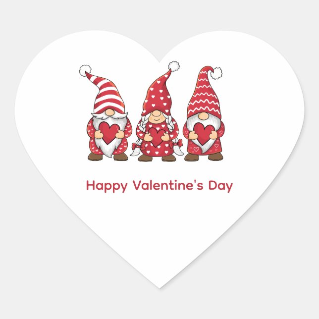 Red Gnomes with Hearts Personalized Valentine Day  Heart Sticker (Front)