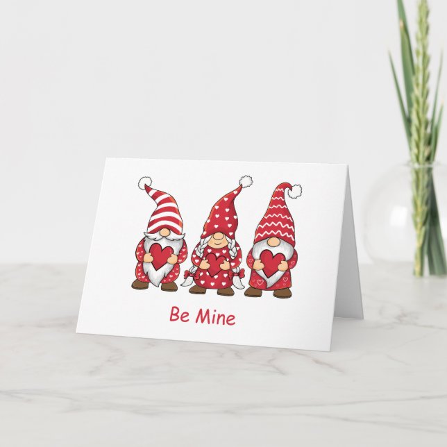 Red Gnomes with Hearts Personalized Valentine Day Holiday Card (Front)