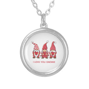 Red Gnomes with Hearts Personalized Valentine Day Silver Plated Necklace