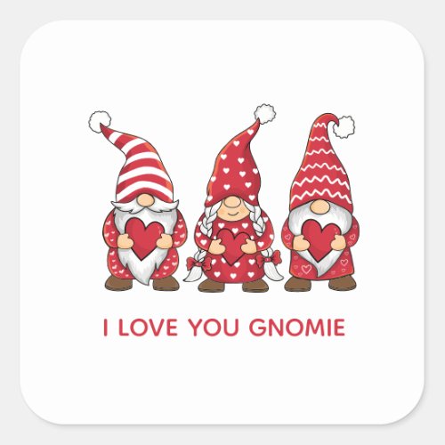 Red Gnomes with Hearts Personalized Valentine Day  Square Sticker