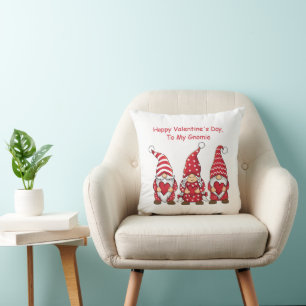 Red Gnomes with Hearts Personalized Valentine Day Throw Pillow