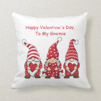 Red Gnomes with Hearts Personalized Valentine Day  Throw Pillow