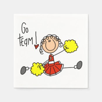 Red Go Team Cheerleader Paper Napkins by stick_figures at Zazzle