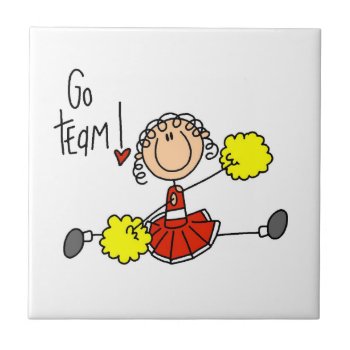 Red Go Team Cheerleader Tile by stick_figures at Zazzle