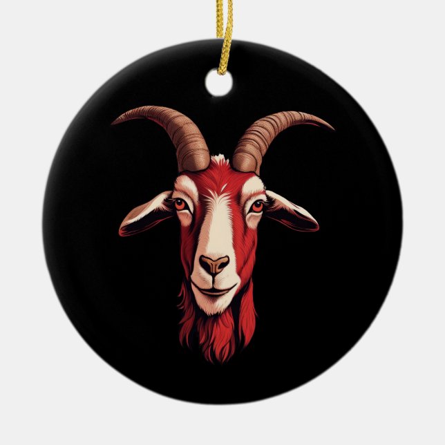 Red Goat Ceramic Ornament (Front)