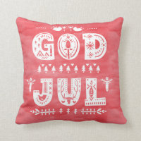 Red God Jul Swedish Christmas Scandi Style Script Throw Pillow