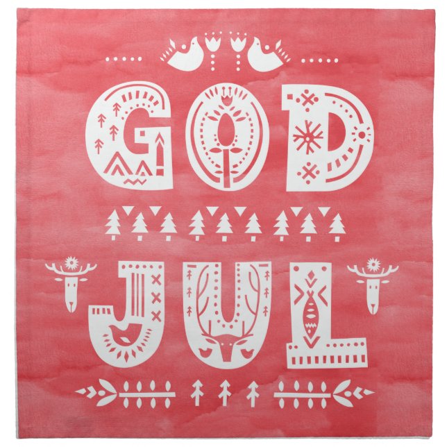 Red God Jul Swedish Christmas Traditional  Cloth Napkin (Front)