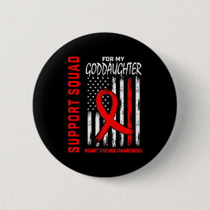 Red Goddaughter Heart Disease Awareness Flag Graph Button
