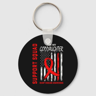 Red Goddaughter Heart Disease Awareness Flag Graph Keychain