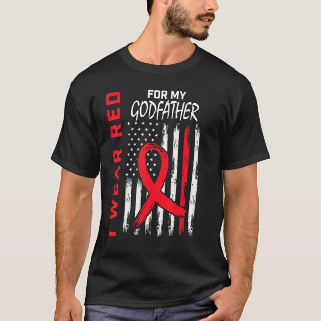 Red Godfather Heart Disease Awareness Flag Matchin T-Shirt (Front)