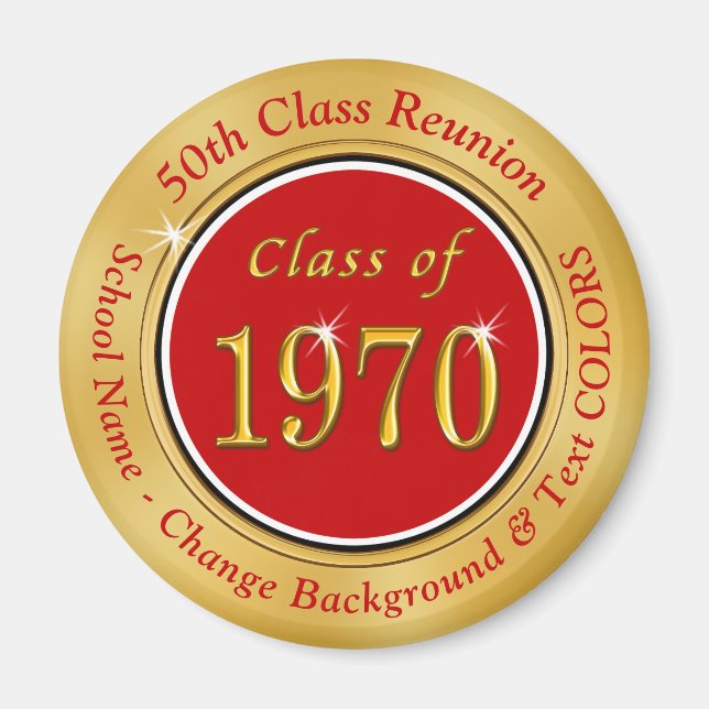 Red, Gold, 1970 Reunion, 55th Class Reunion Gifts Magnet (Front)