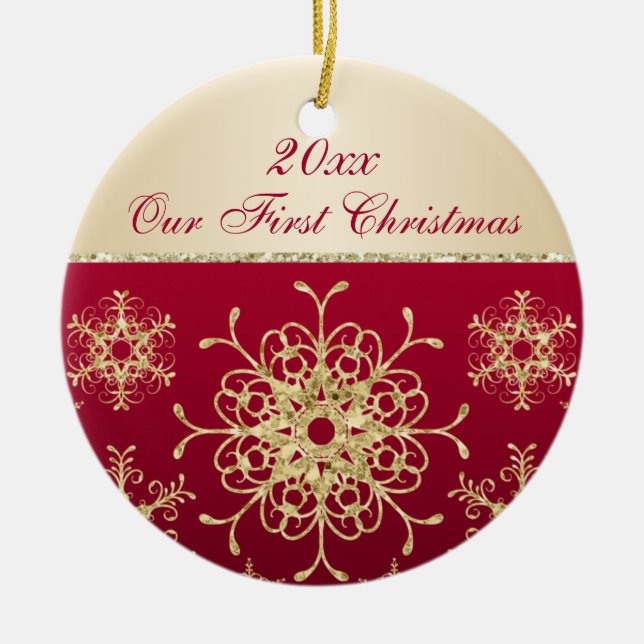 Red, Gold 1st Christmas Keepsake Ornament (Front)