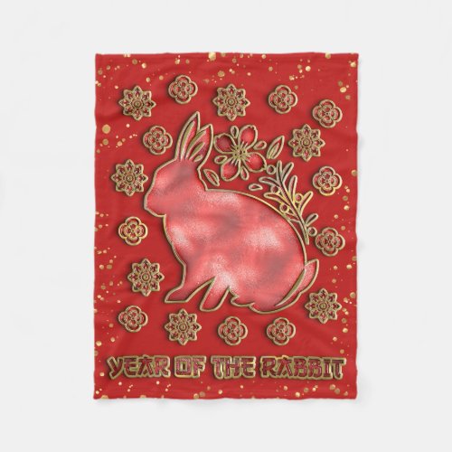 Red Gold 2023 Rabbit Lunar Chinese New Year Fleece Blanket