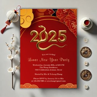 Red Gold 2025 Snake Chinese Lunar New Year Party