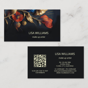 Red Gold 3 D Flowers Black Business Card
